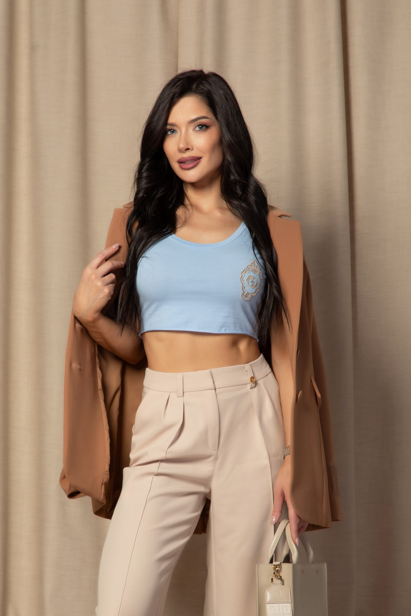 Luxury Classic Κοντή Μπλούζα Από Βαμβάκι - Light Blue - Εικόνα 9