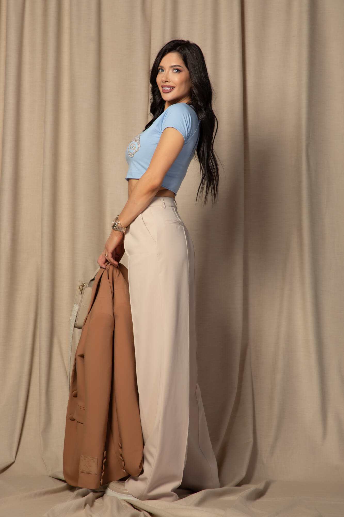 Luxury Classic Κοντή Μπλούζα Από Βαμβάκι - Light Blue - Εικόνα 8