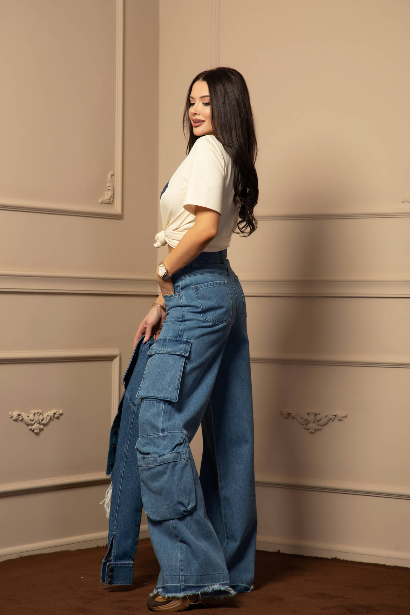 Luxury Classic T-Shirt Από Βαμβάκι - Soft Beige/Dark Blue - Εικόνα 8