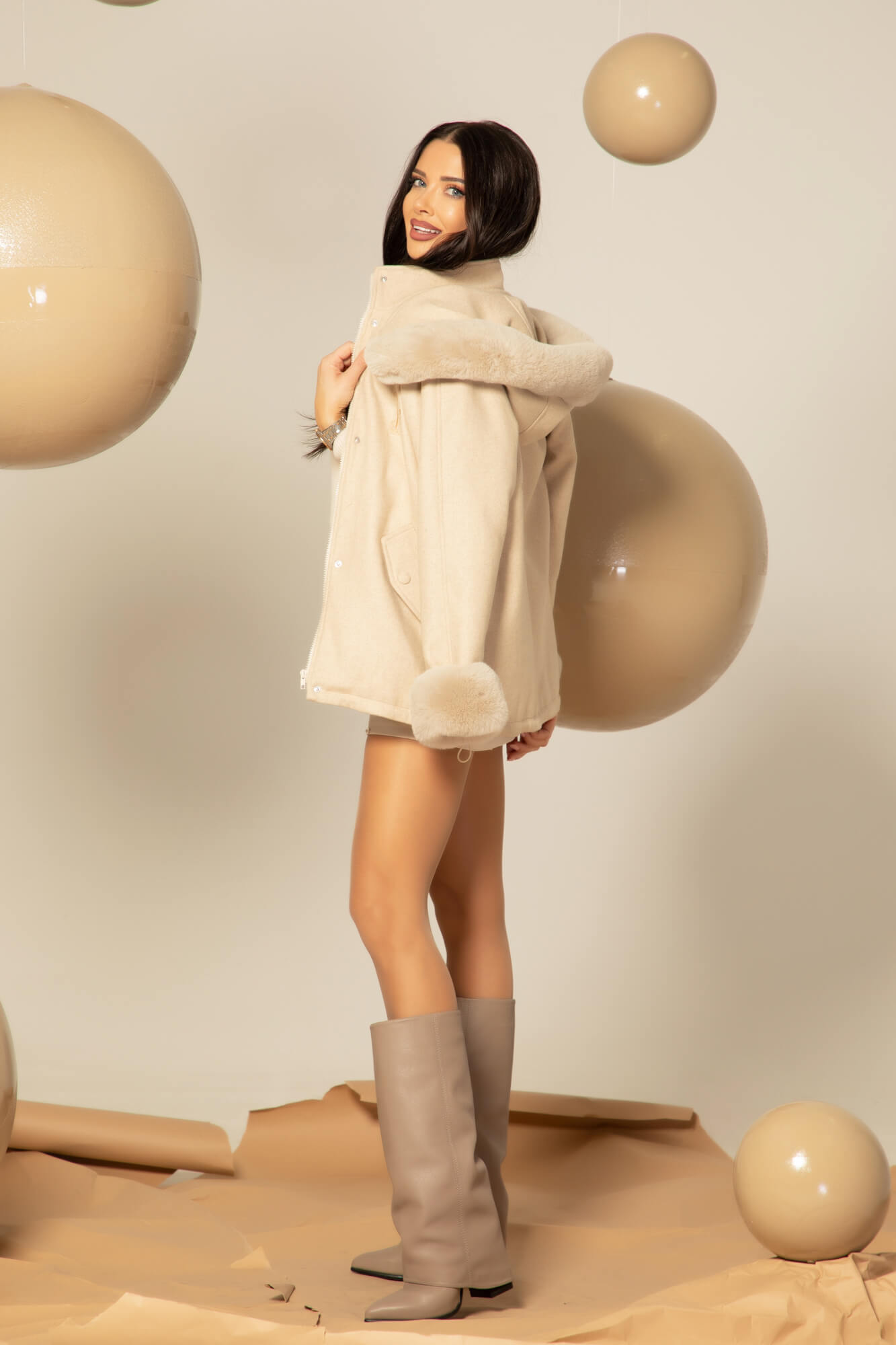 Winter Pulse Χειμωνιάτικο Παλτό - Bomber Από Κασμίρ - Soft Beige - Εικόνα 43