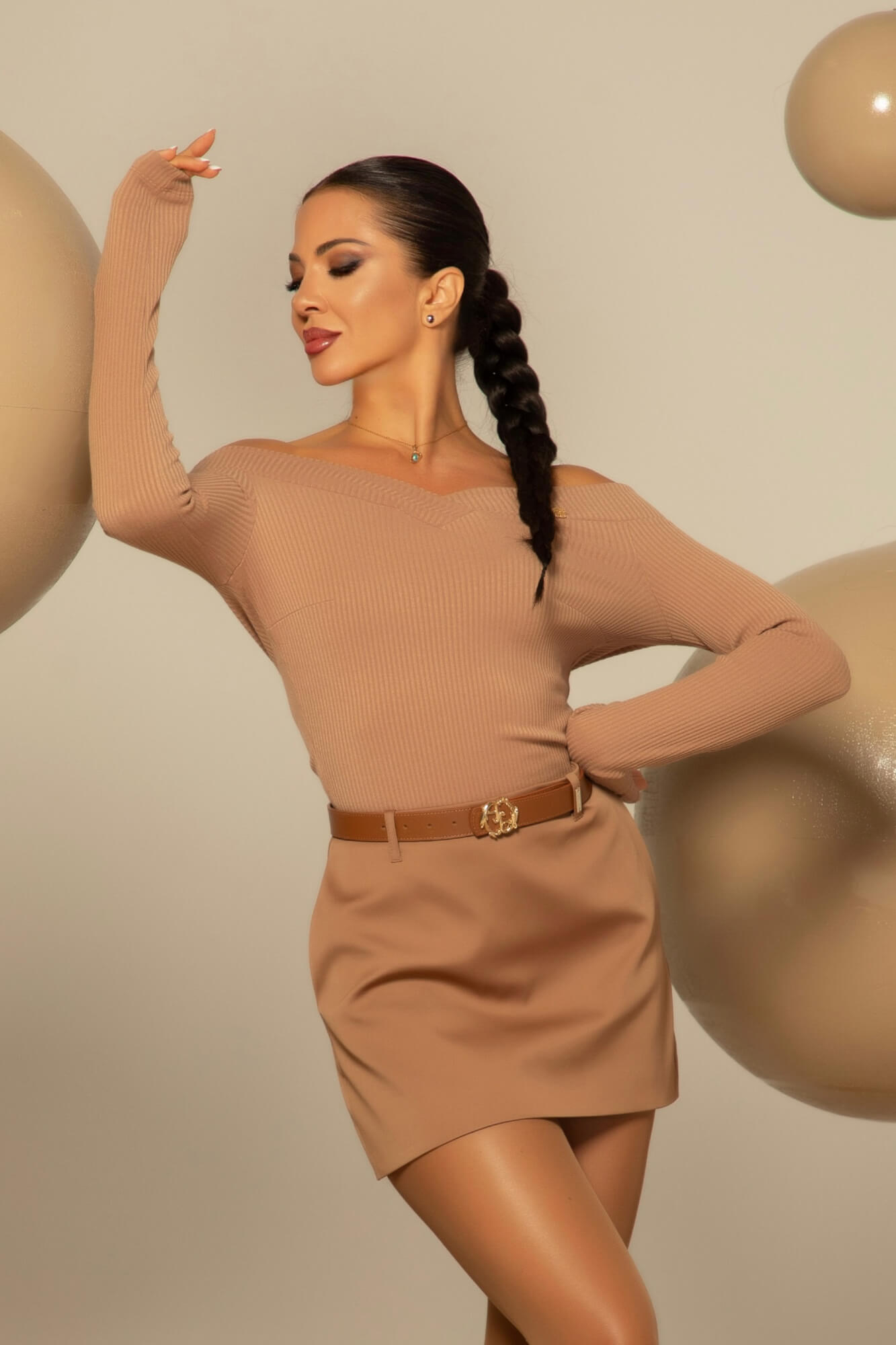 Ribbed Serenity Μπλούζα-Βάρκα - Mocha - Εικόνα 19