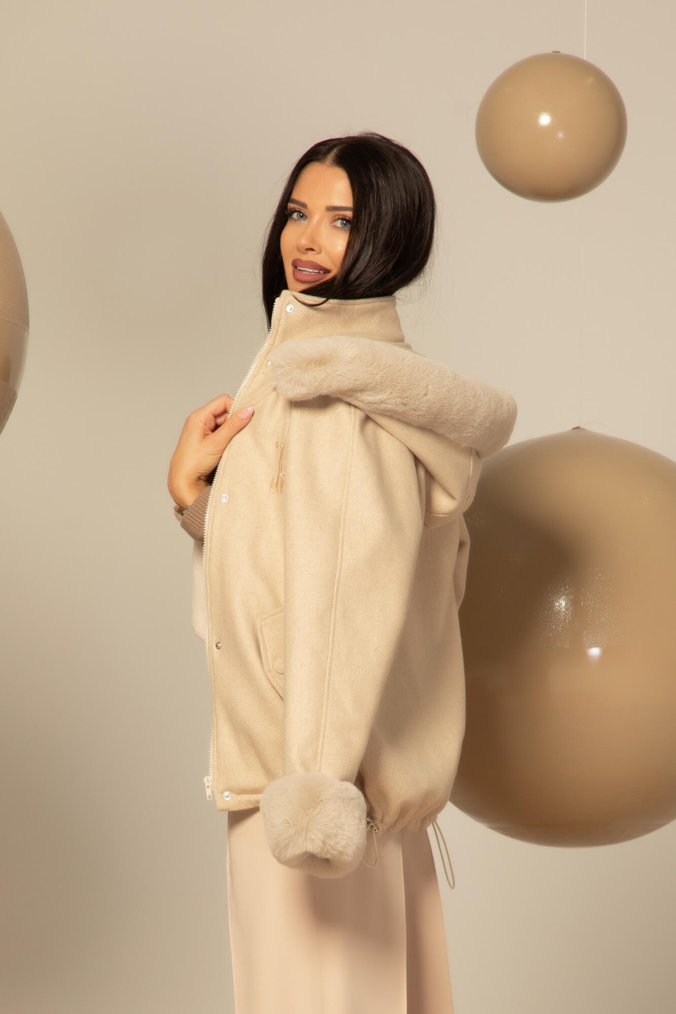 Winter Pulse Χειμωνιάτικο Παλτό - Bomber Από Κασμίρ - Soft Beige - Εικόνα 32