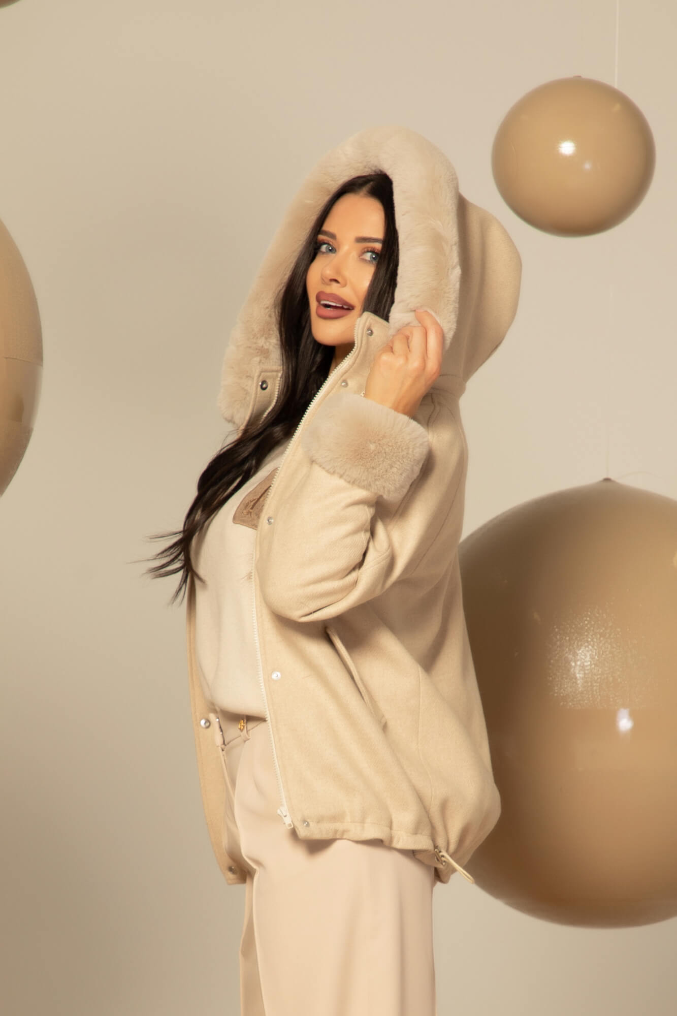 Winter Pulse Χειμωνιάτικο Παλτό - Bomber Από Κασμίρ - Soft Beige - Εικόνα 46