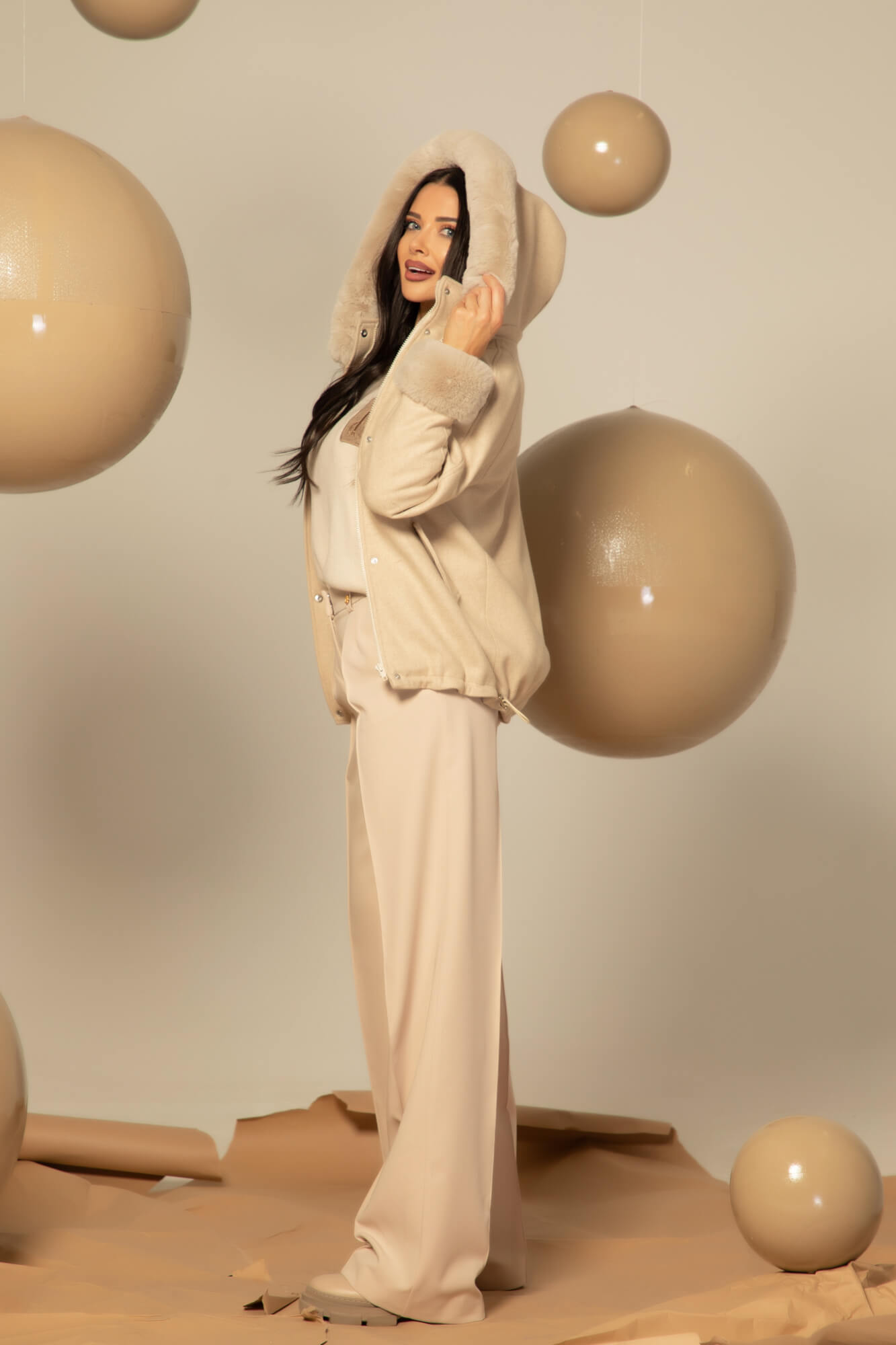 Winter Pulse Χειμωνιάτικο Παλτό - Bomber Από Κασμίρ - Soft Beige - Εικόνα 47