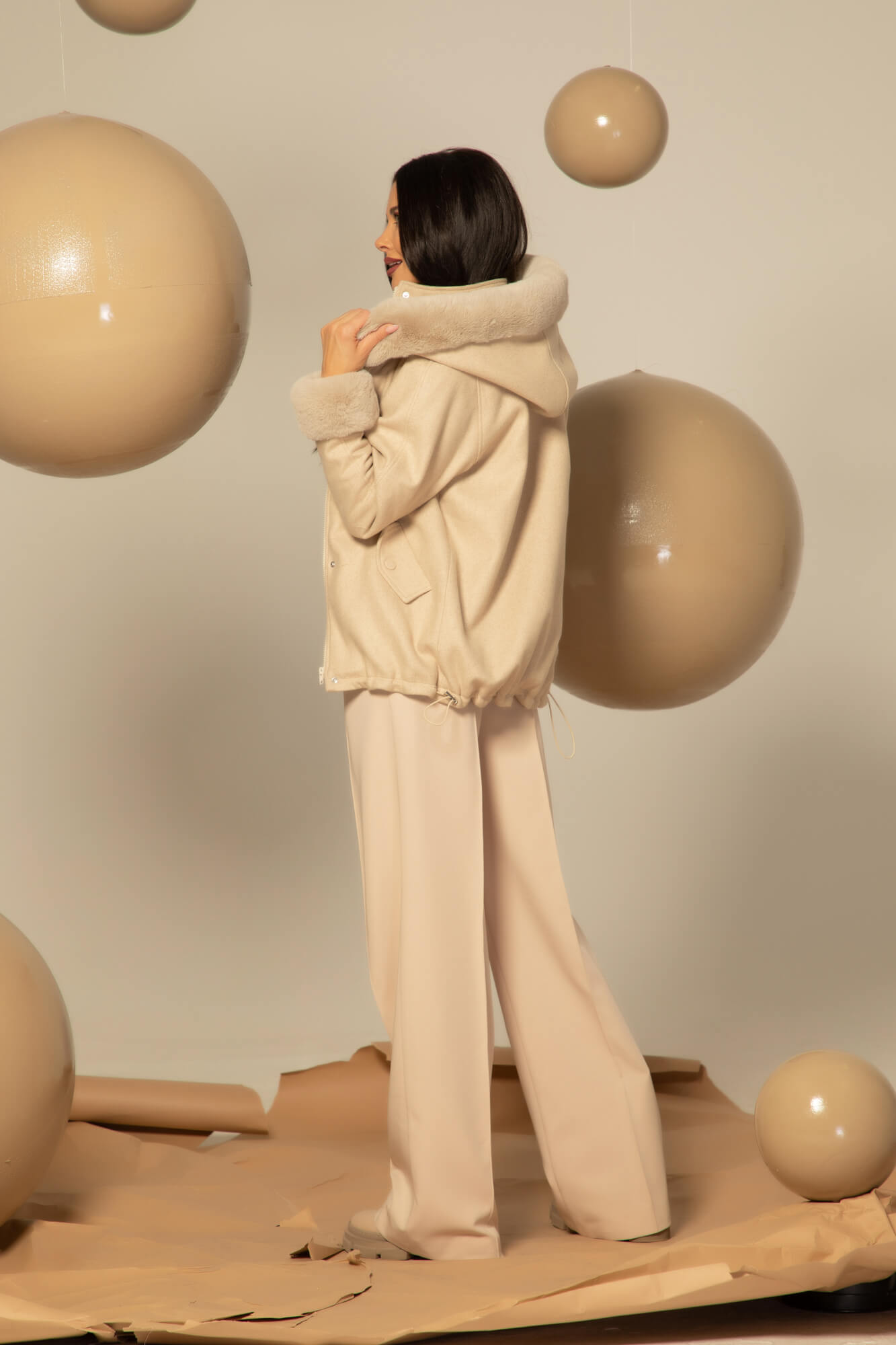 Winter Pulse Χειμωνιάτικο Παλτό - Bomber Από Κασμίρ - Soft Beige - Εικόνα 48