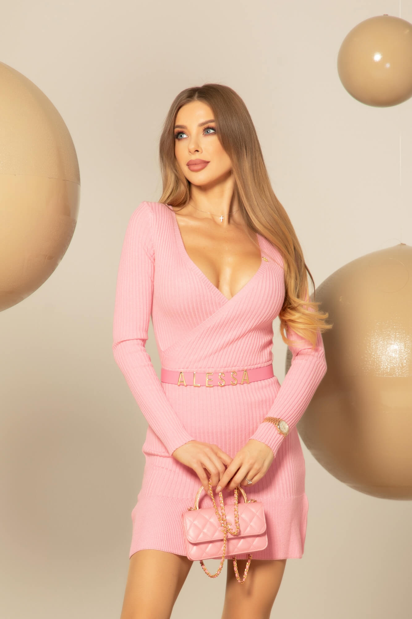 Perfect flair Πλεκτό Φόρεμα - Pink - Εικόνα 12