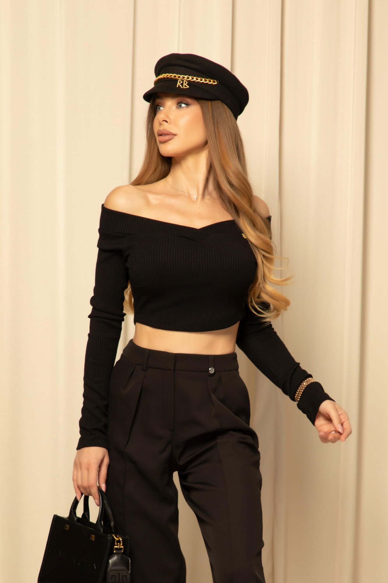 Ribbed Serenity Κοντή Μπλούζα Με Ντεκολτέ Βάρκα - Black - Εικόνα 13