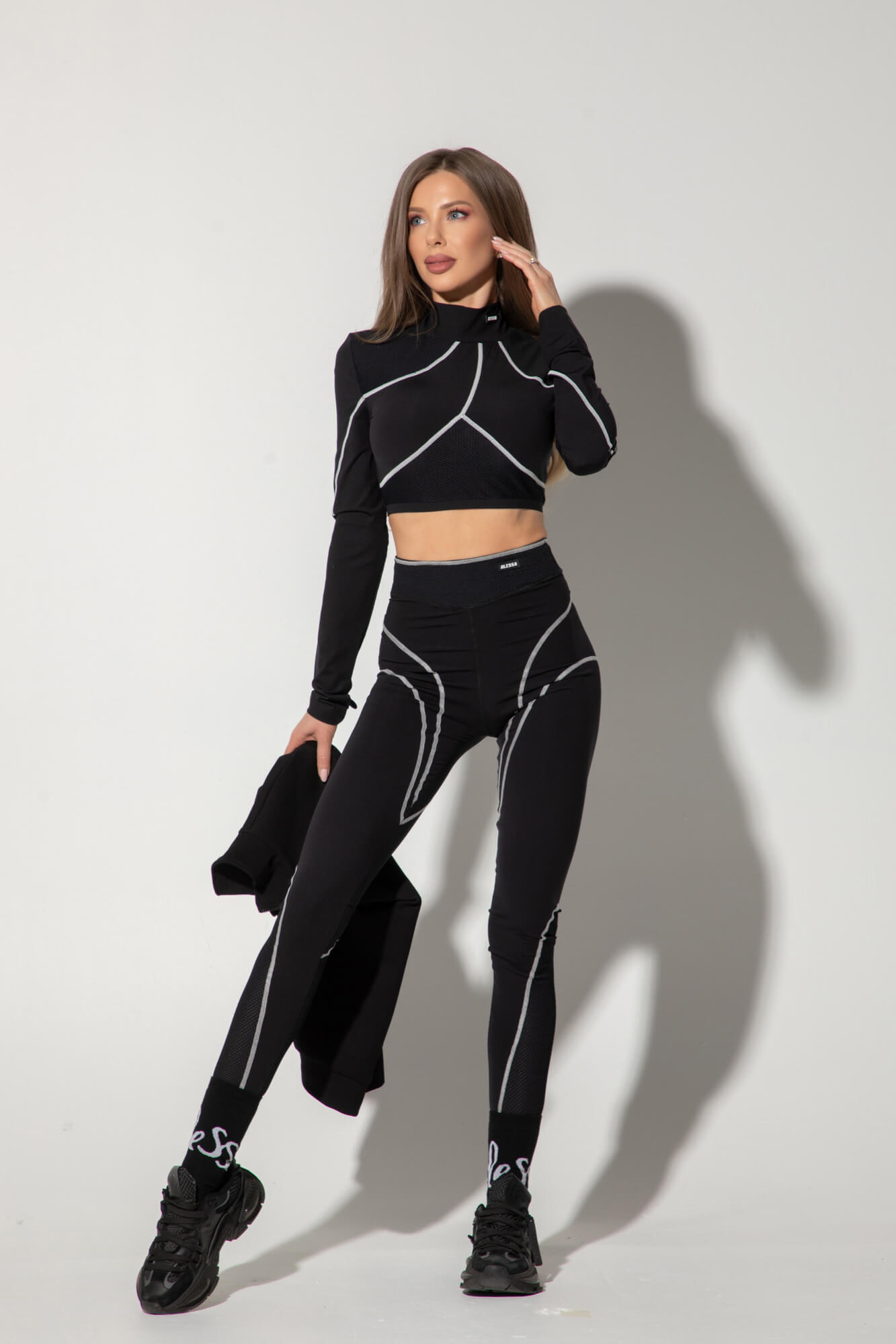 Prime Active Κροπ-Τοπ Με Μακρύ Μανίκι - Black/White - Εικόνα 15