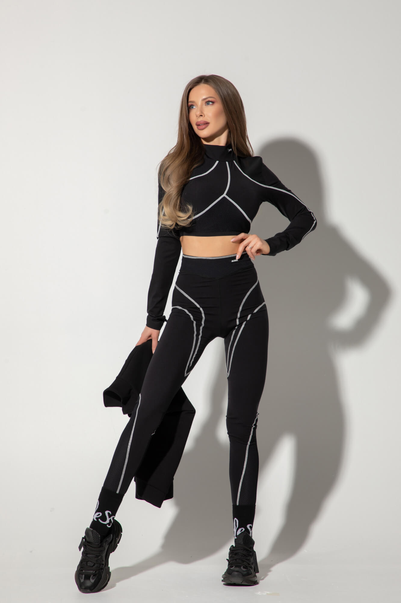 Prime Active Κροπ-Τοπ Με Μακρύ Μανίκι - Black/White - Εικόνα 14