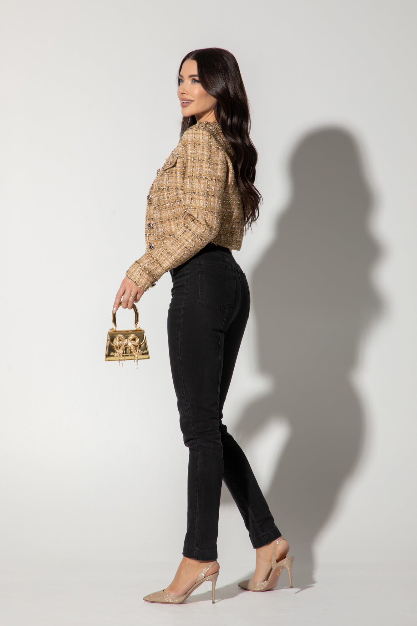 Casual Luxe Κοντό Μπλέιζερ Από Μπουκλέ - Gold - Εικόνα 21