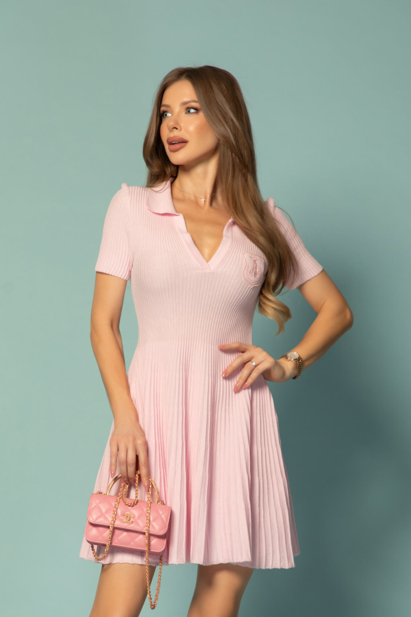 Pastel muse Κοντό Φόρεμα Με Πλέξη - Light Pink - Εικόνα 16