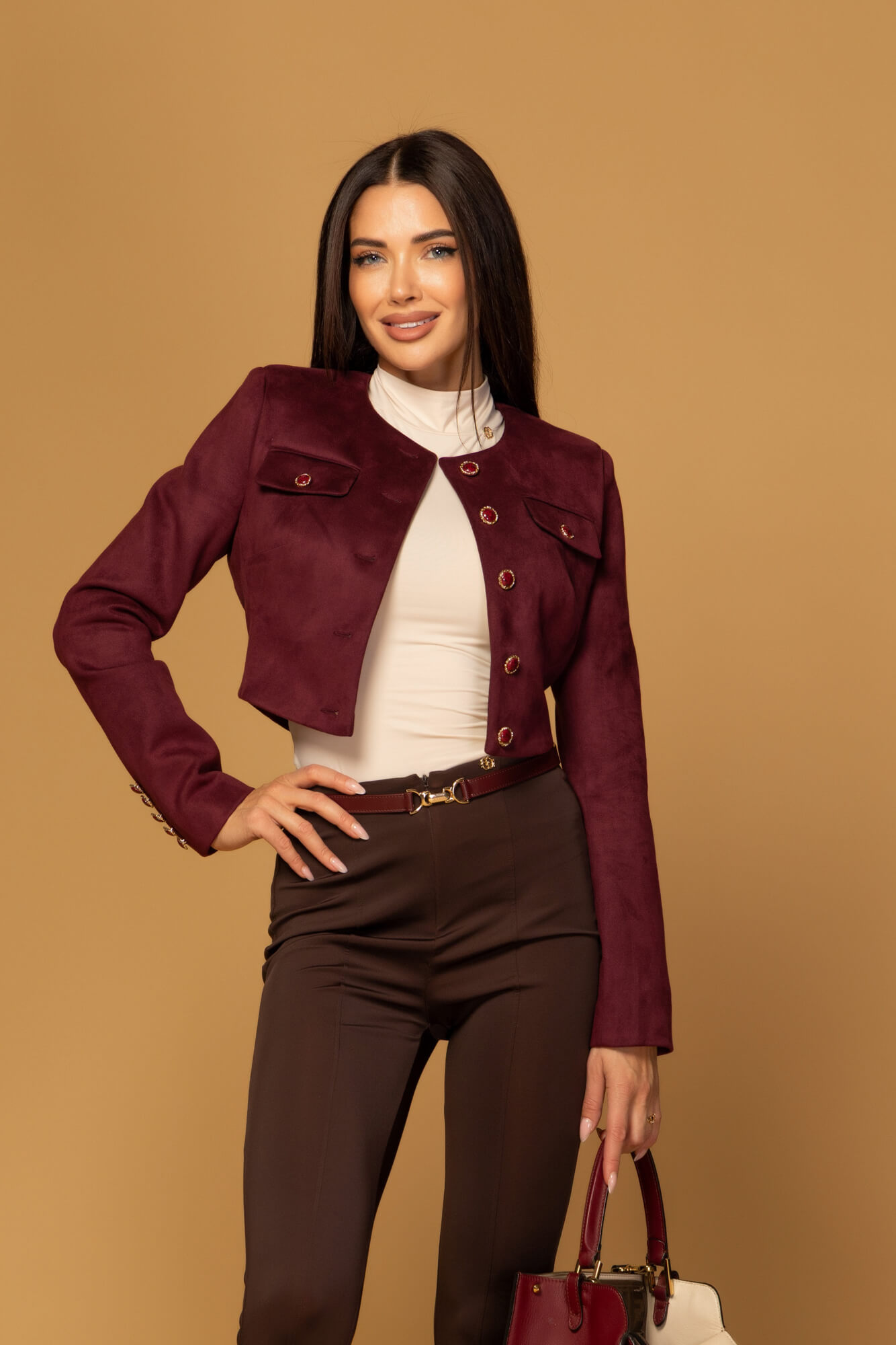 Charming style Κοντό Μπλέιζερ - Burgundy - Εικόνα 18