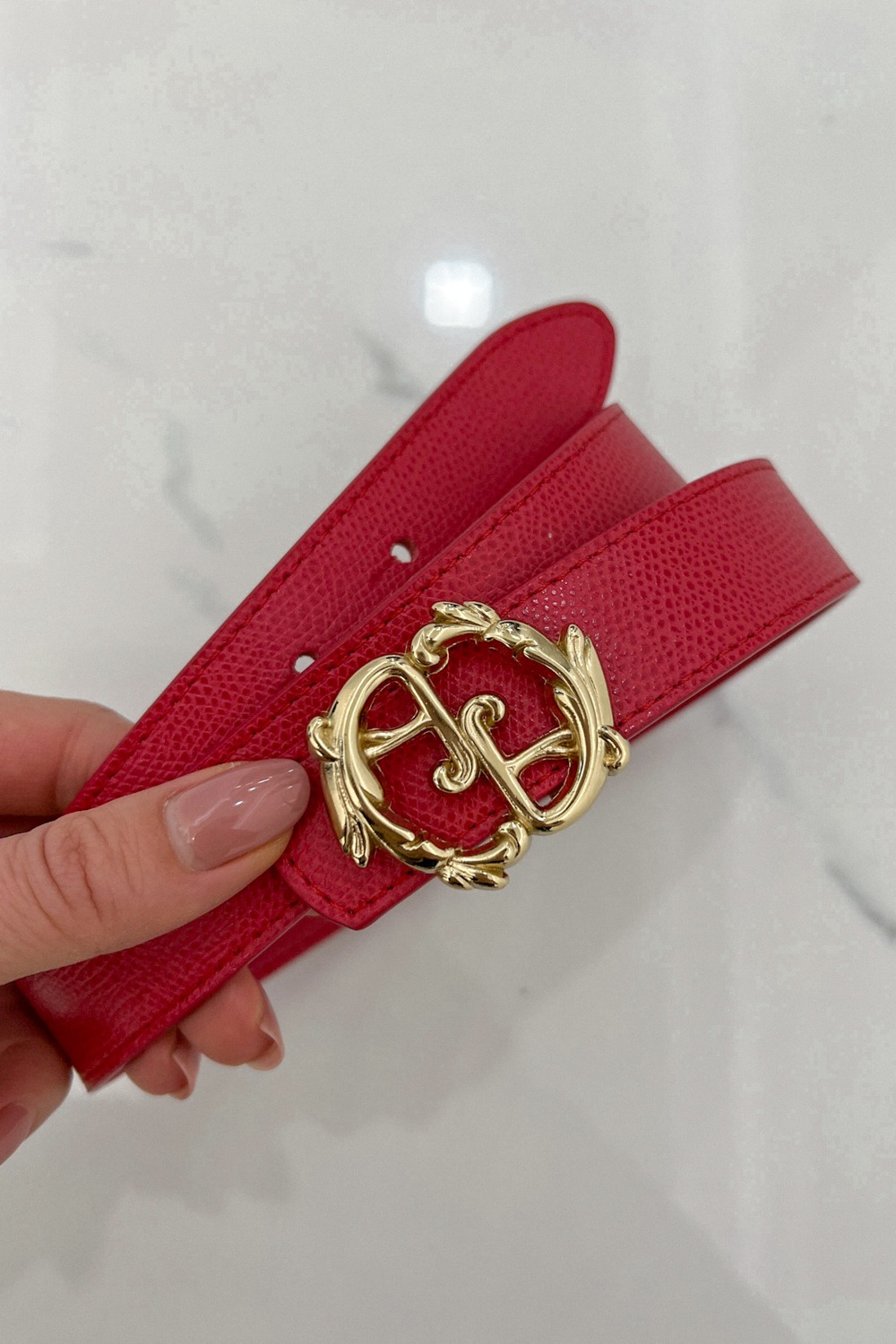 Rococo Logo Κόκκινη Ζώνη - λεπτή με Χρυσή Αγκράφα - Εικόνα 6