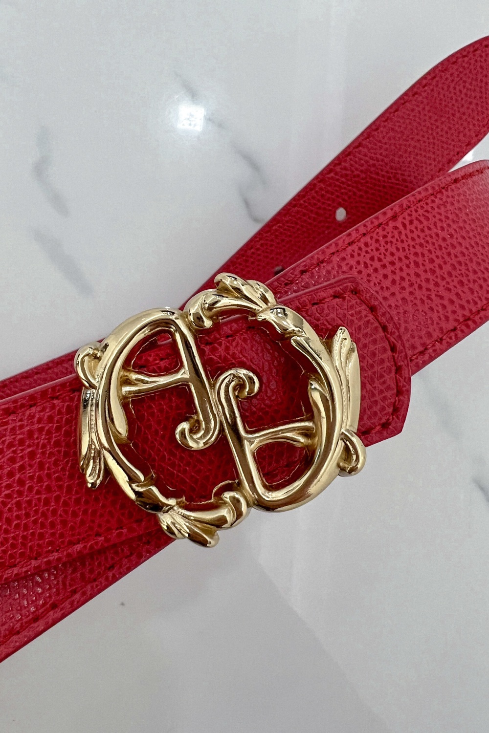 Rococo Logo Κόκκινη Ζώνη - λεπτή με Χρυσή Αγκράφα - Εικόνα 8
