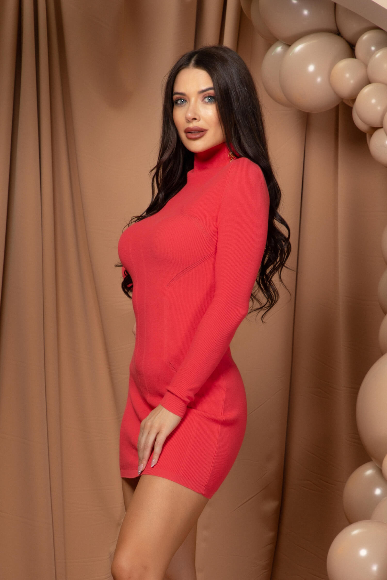 Sensual Secret Πλεκτό Φόρεμα Με Χρυσά Κουμπιά - Watermelon - Εικόνα 10