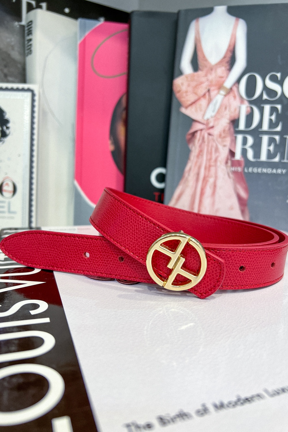 Alessa logo κόκκινη ζώνη - στενή με χρυσή αγκράφα - Εικόνα 8