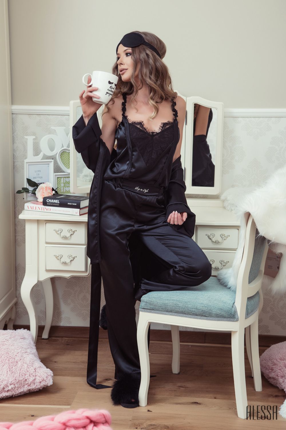 Sleep in Style Μακρύ παντελόνι - μαύρο σατέν - Εικόνα 12