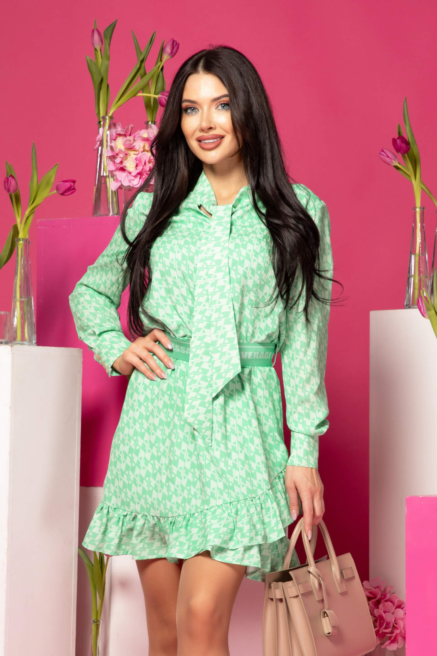 Dazzle Delight Ruffles Φόρεμα Με Αποσπώμενη Ζώνη - Green - Εικόνα 17