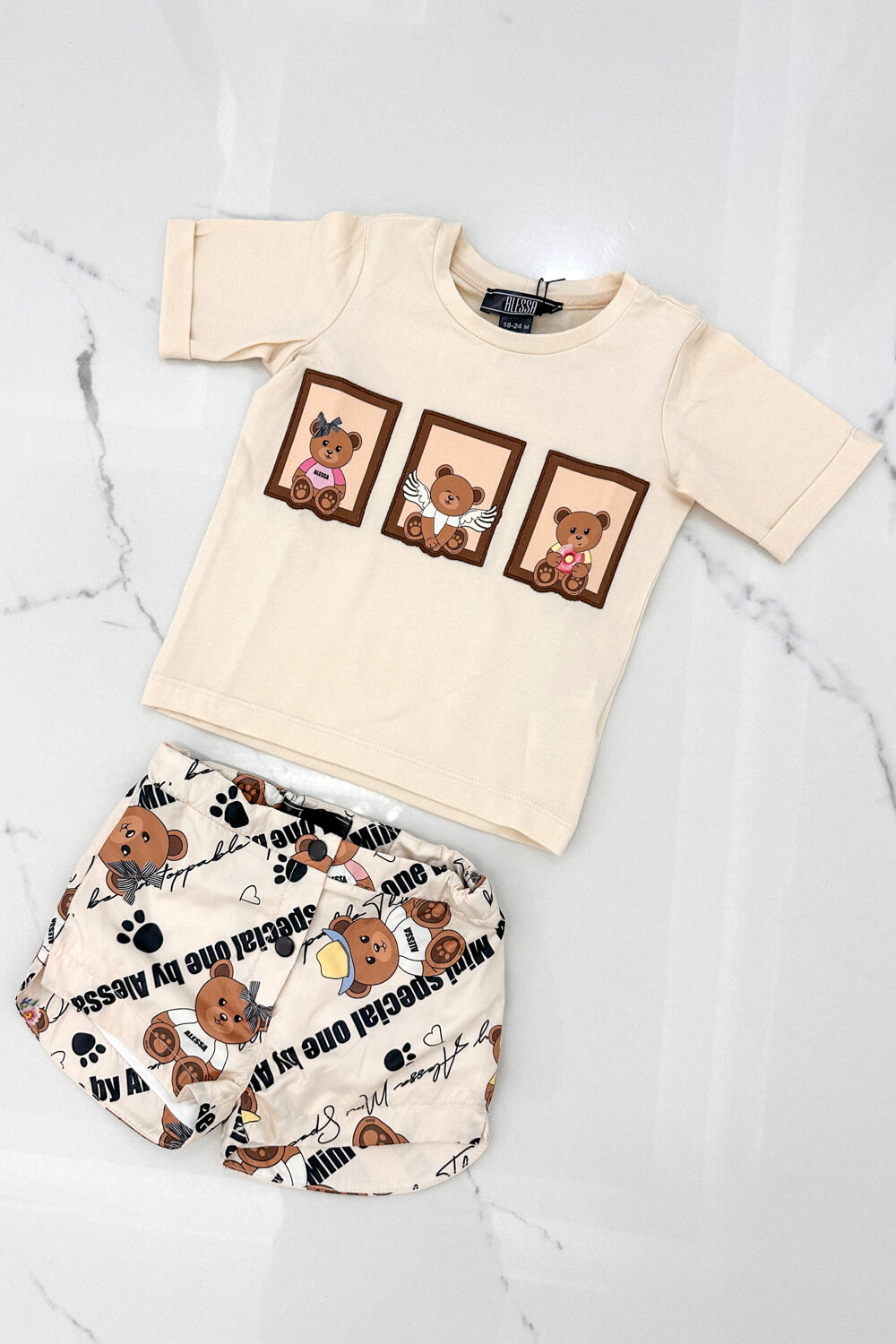 Bear Hug Mini T-Shirt Από Βαμβάκι - Soft Beige - Εικόνα 9