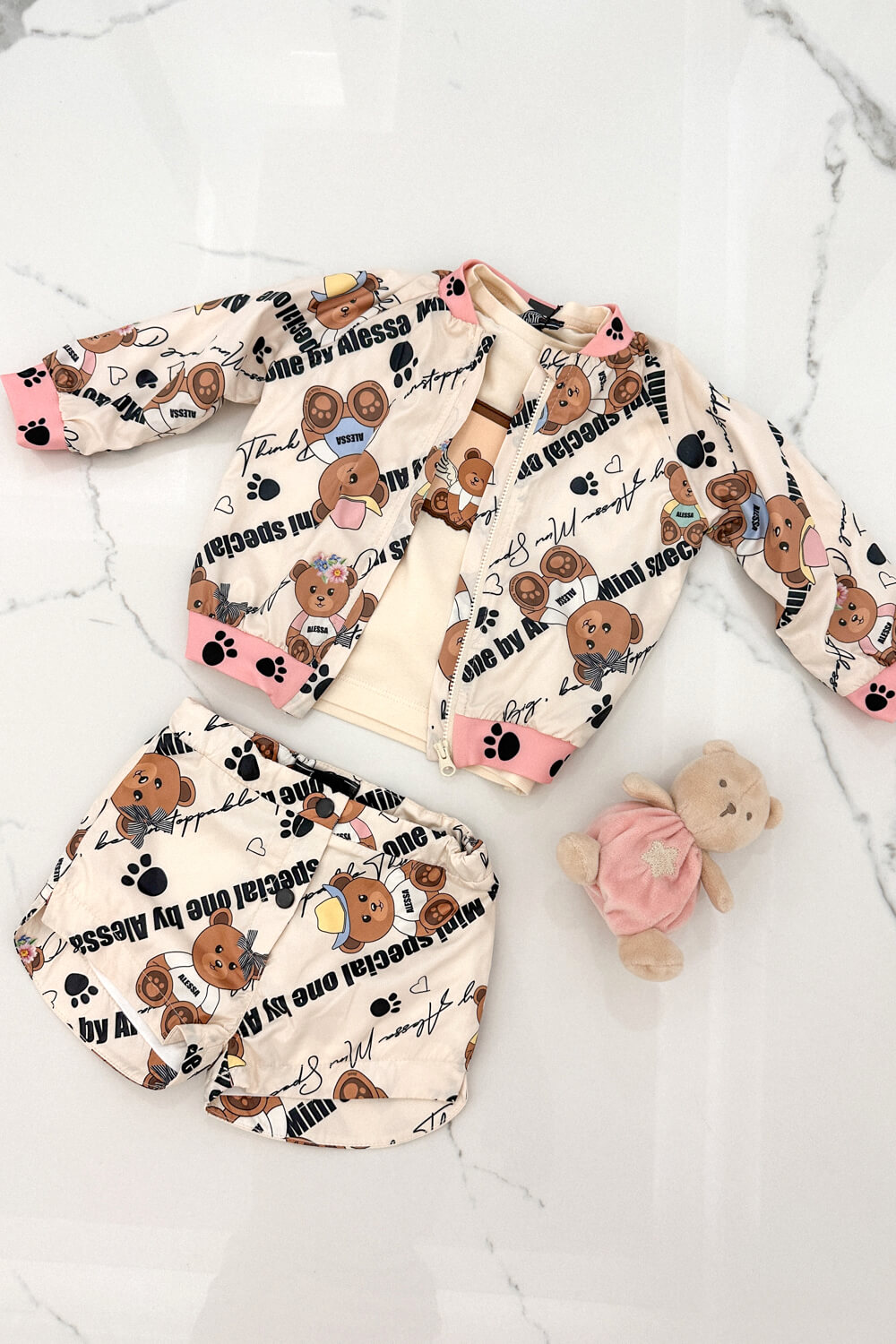 Bear Hug Mini T-Shirt Από Βαμβάκι - Soft Beige - Εικόνα 10
