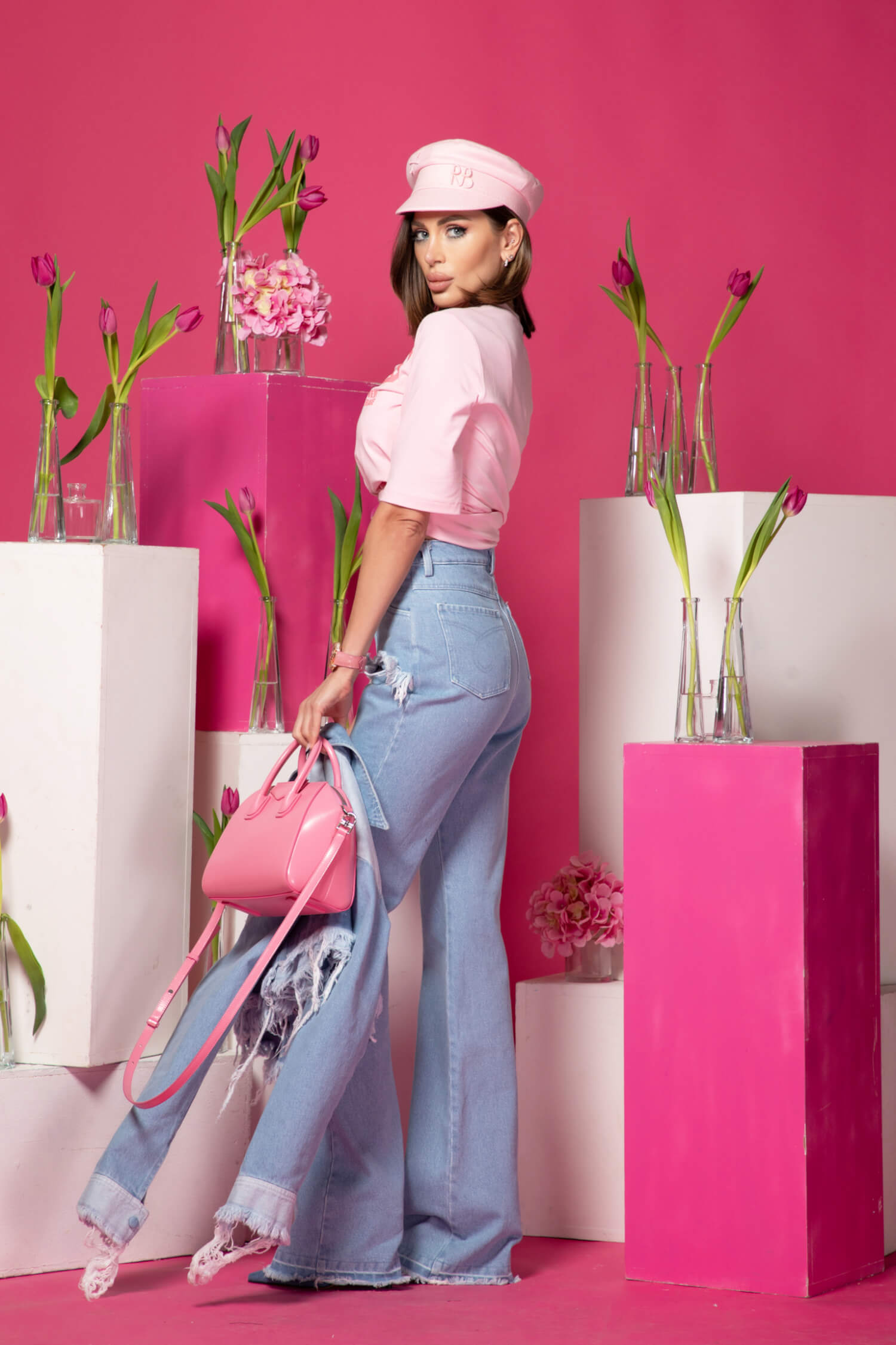 Street Style Star T-Shirt Από Βαμβάκι -  Light Pink - Εικόνα 11