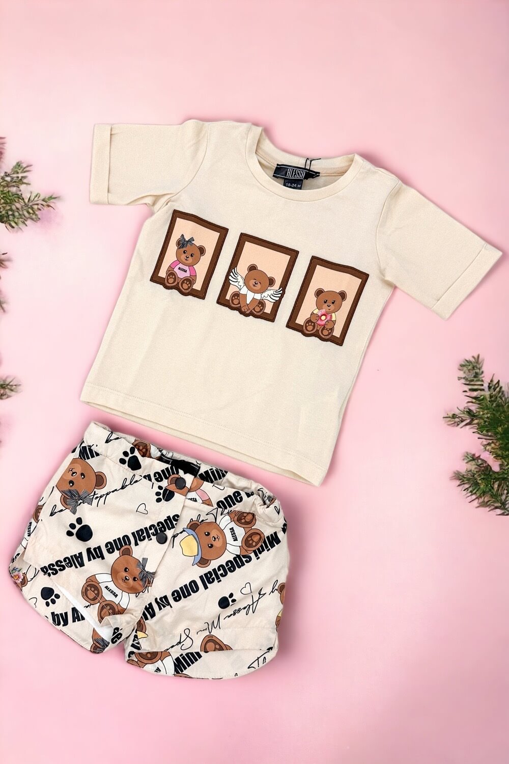 Bear Hug Mini T-Shirt Από Βαμβάκι - Soft Beige - Εικόνα 12