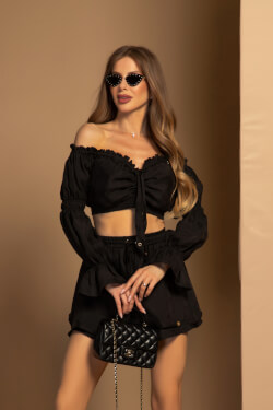 Urban Oasis Ruffles Κοντό Παντελόνι - Black