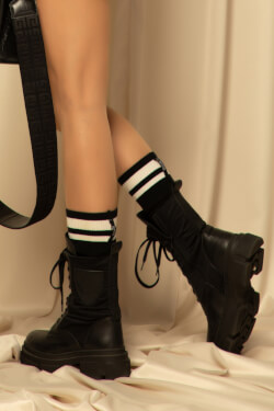 Πλεκτές Βαμβακερές Μαύρες κάλτσες - 3/4