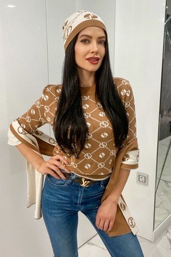 Alessa religion Πλεκτό πουλόβερ με 3/4 μανίκι - μόκα