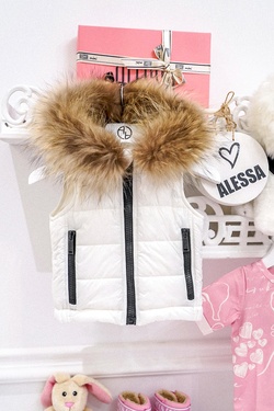 Fluffy Dreams Mini Γιλέκο με Φυσική Τρίχα - Εκρού