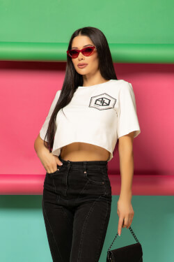 For Your Eyes Only Κοντό T-Shirt Από Βαμβάκι - Ecru