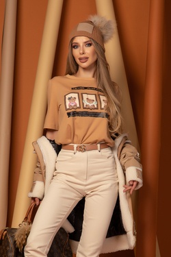 Triple Charm T-Shirt Από Βαμβάκι - Mocha