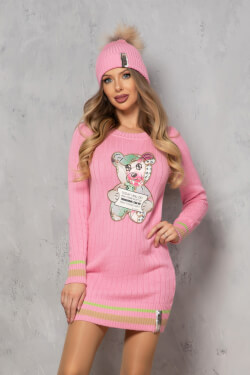 Star Entrance Σκούφος Πλεκτός Με Φυσικό Χνούδι - Pink