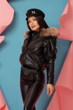 Ask about me Δερμάτινο Μπουφάν - Σκούρα Αλυσίδα Νικελ