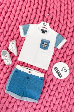 Alessa Mini Denim T-Shirt - Εκρού