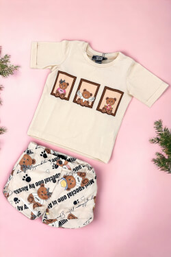 Bear Hug Mini T-Shirt Από Βαμβάκι - Soft Beige