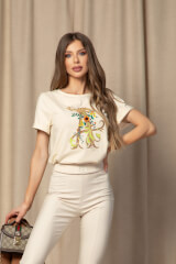Alessa Royalty T-Shirt με κέντημα - Soft Beige - Εικόνα 7