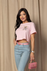 Alessa Royalty Κοντό T-Shirt με κέντημα - Light Pink - Εικόνα 6
