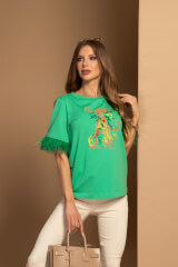 Feathered Aura T-Shirt Από Βαμβάκι - Green - Εικόνα 9