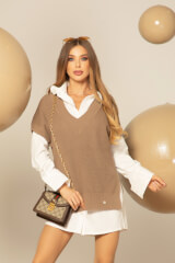 Snug & Chic  Μακρύ Πλεκτό Γιλέκο - Beige Grey - Εικόνα 9