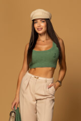 Emblem Knit Κροπ-Τοπ Από Απαλή Χνουδωτή Πλέξη - Green - Εικόνα 15