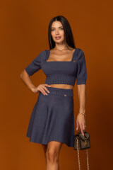 Signature Soft Πλεκτό Κροπ-Τοπ - Jeans - Εικόνα 9