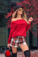 Red Plaid Κοντό παντελόνι με ζώνη - Εικόνα 5
