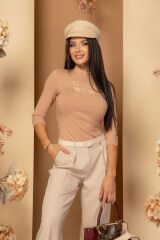 Stylish Everyday Μπλούζα Με 3/4 Μανίκι - Nude - Εικόνα 9