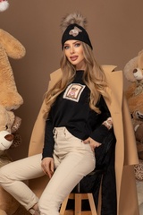 Alessa Bear Σκούφος Πλεκτός Με Φυσικό Χνούδι - Black - Εικόνα 8