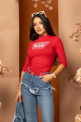 Stylish Everyday Μπλούζα Με 3/4 Μανίκι - Red - Εικόνα 6
